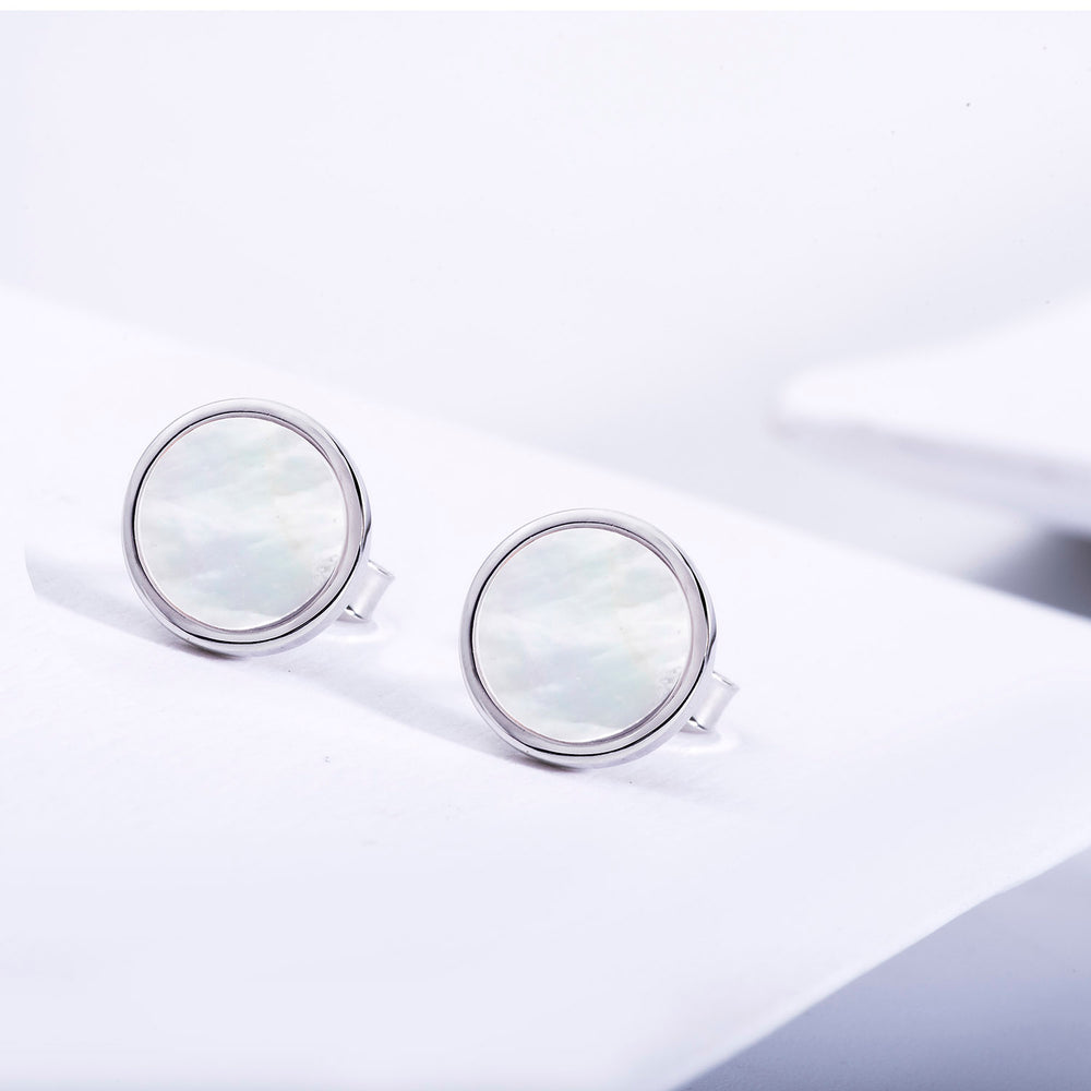 Mother of Pearl Round Stud Earrings